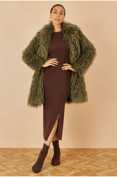 Yumi Green Luxe Long Hair Fur Coat