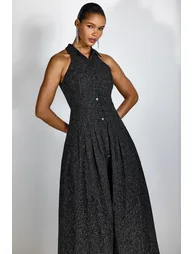 Alarice Shirt Collar Sleeveless Tweed Maxi Dress - 6