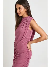 Mesh Drape Detail Maxi Dress - mauve - 2