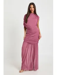 Mesh Drape Detail Maxi Dress - mauve