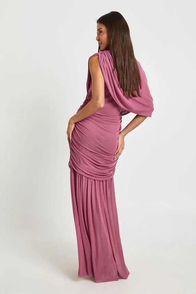 Mesh Drape Detail Maxi Dress - mauve - 1