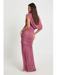 Mesh Drape Detail Maxi Dress - mauve - 1