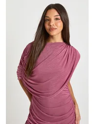 Mesh Drape Detail Maxi Dress - mauve - 3
