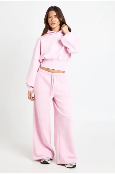 Deep Waist Shorter Length Hoodie - light pink