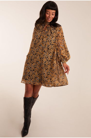 Keyhole Long Sleeve Swing Dress