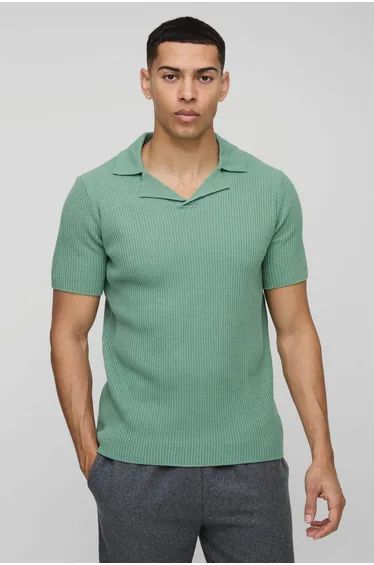 تيشيرت بولو بوهو مان قطن أخضر محبوك و بأكمام قصيرة