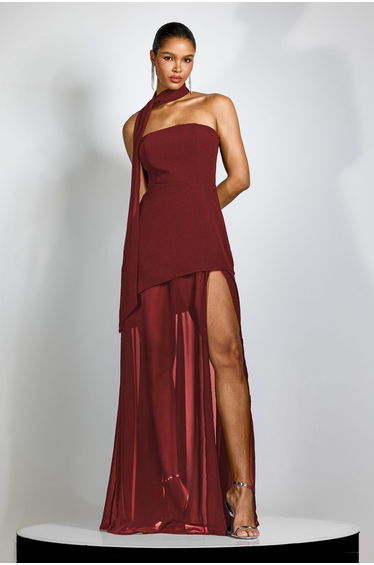 Florence Asymmetrical Chiffon Maxi Dress with Scarf