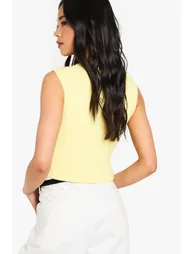 Crochet Trim Knitted Top - lemon - 2