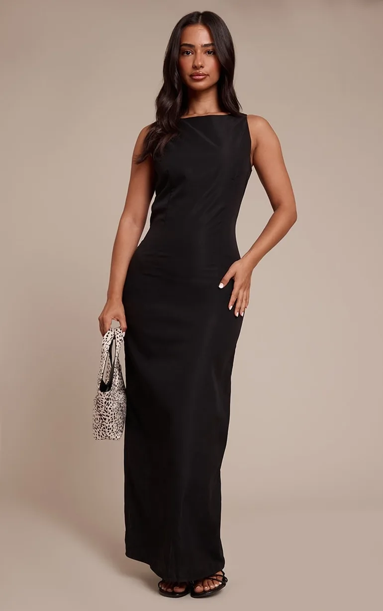 Petite Black Scoop Back Maxi Dress Prettylittlething Black : Dresses :  VogaCloset Qatar