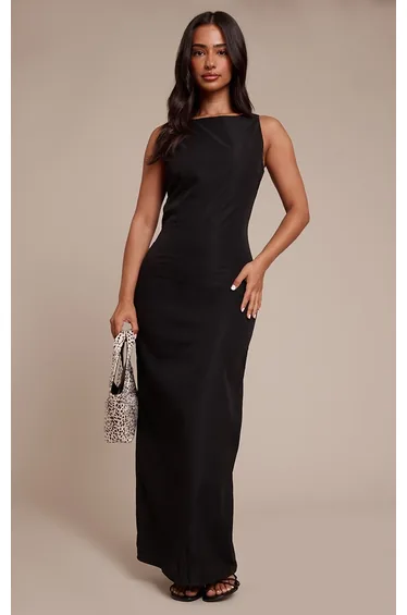 Petite Black Scoop Back Maxi Dress