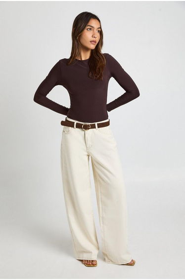 Double Layer Slinky Long Sleeve Crew Neck Bodysuit - chocolate