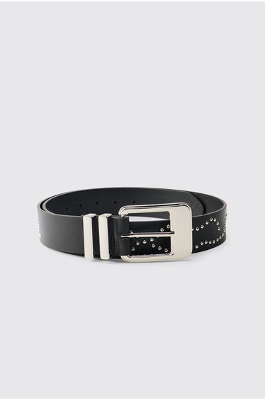 PU Western Rhinestone Belt - black