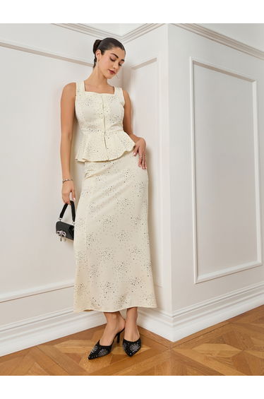 Women Off-White Sleeveless Peplum Top