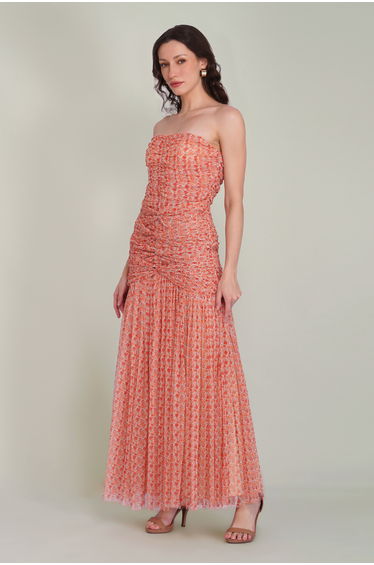 Allura Tulle Maxi Dress in Ditsy Red Wildflower Print