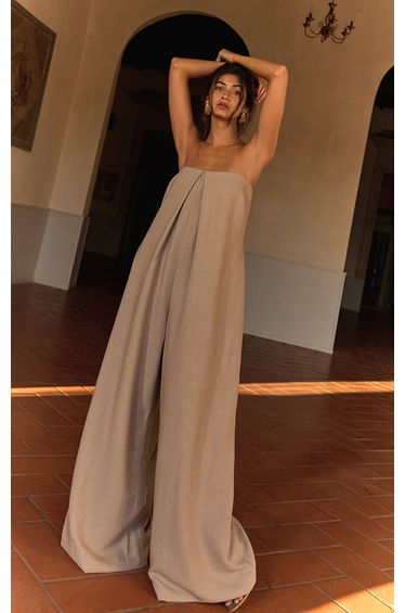PLT Label Stone Pleat Detail Bandeau Wide Leg Jumpsuit
