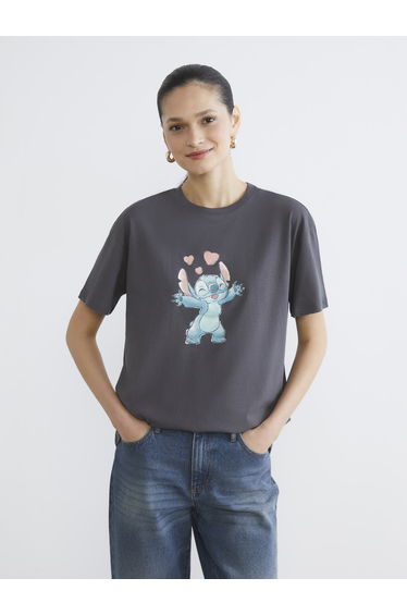 Crew Neck T-Shirt with Stitch Print
