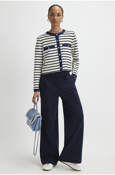 Navy Tailored Wide Leg Trousers