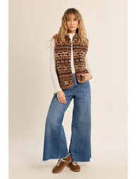 Printed Fleece Sleeveless Jacket