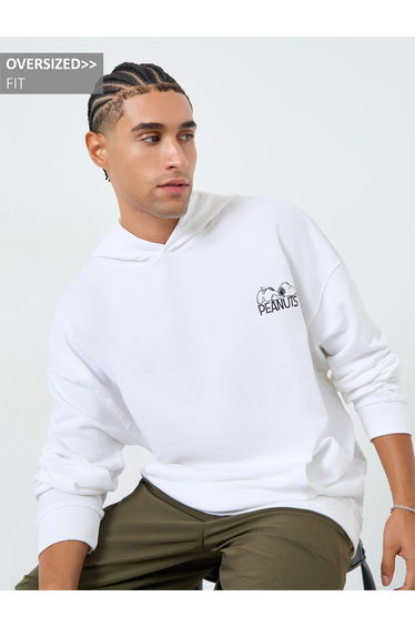 Men White Snoopy Graphic Print Oversized Hoodie