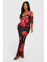 Plus Floral Print Ring Detail Maxi Dress - floral - 2
