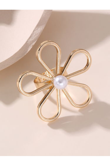 Faux Pearl Embellished Flower Ring