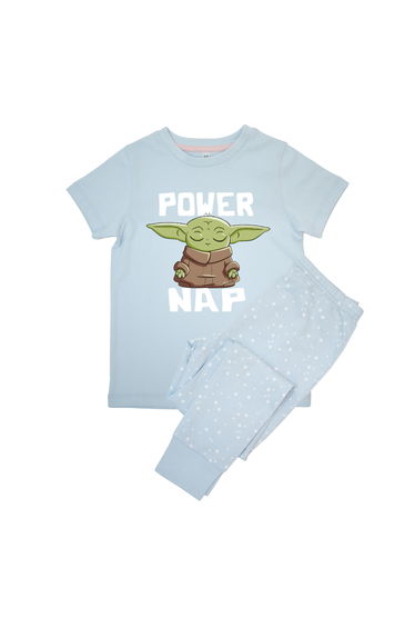 Star Wars Mandalorian Girls Power Nap Short-Sleeved Long Pyjama Set - Baby Blue