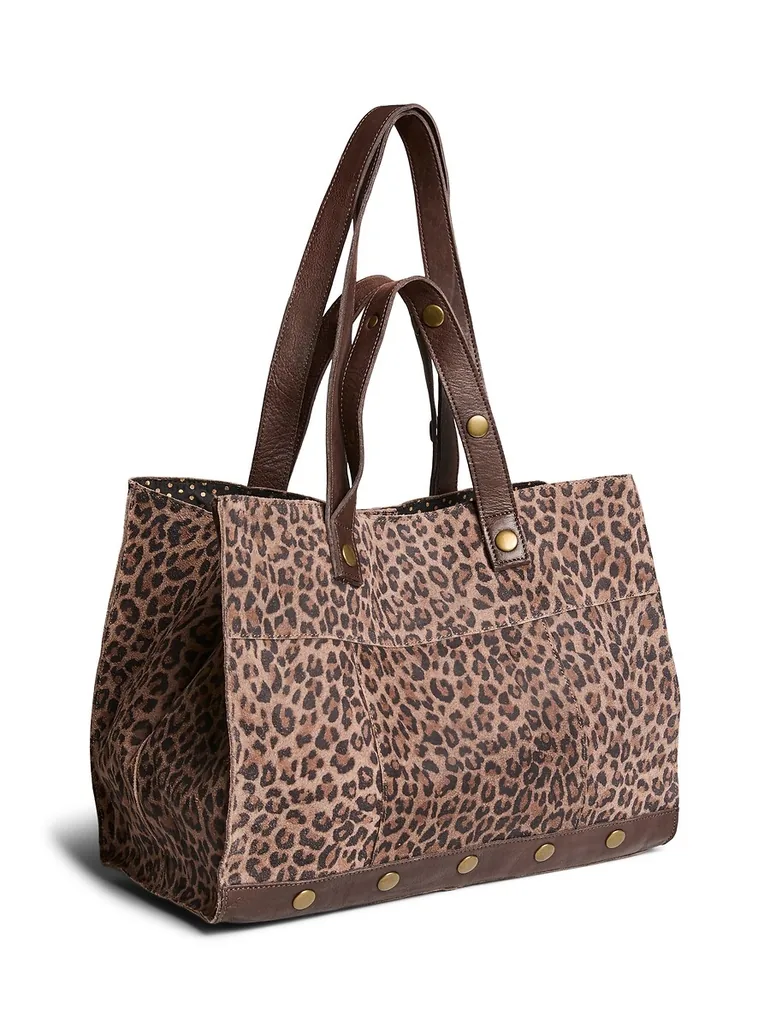 Ava Leopard Print Large Suede/Leather Tote Bag - 1