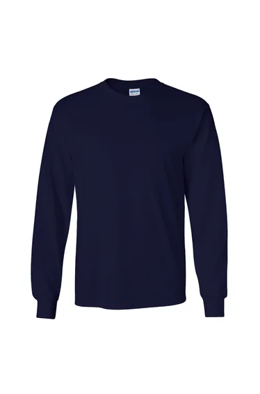 Gildan Mens Plain Crew Neck Ultra Cotton Long Sleeve T-Shirt - Navy