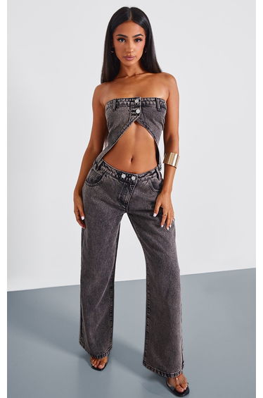 Petite Washed Grey Bandeau Open Top