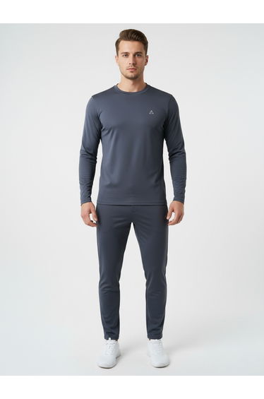 Men Grey Long Sleeve Crew Neck T-Shirt