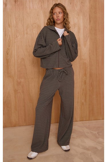 Dark Green Striped Soft Fleece Zip Up Hoodie