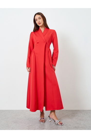 Women Fitted Waist Button A-Line Maxi Dress