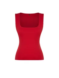 Red Square Neck Zero Sleeve Cotton Flexible Fitted Knitted Undershirt - 6