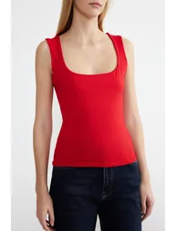 Red Square Neck Zero Sleeve Cotton Flexible Fitted Knitted Undershirt - 3