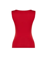 Red Square Neck Zero Sleeve Cotton Flexible Fitted Knitted Undershirt - 7