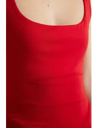 Red Square Neck Zero Sleeve Cotton Flexible Fitted Knitted Undershirt - 5