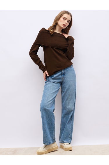 Regular Fit Off Shoulder Flat Knit Sweater