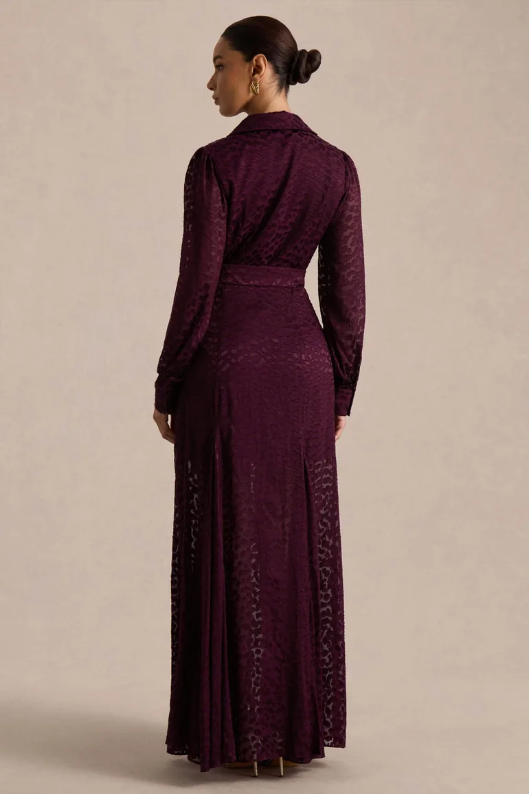 Kirsty | Purple Long Sleeve Shirt Dress With full Skirt - 1