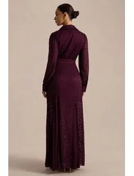 Kirsty | Purple Long Sleeve Shirt Dress With full Skirt - 1