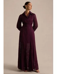 Kirsty | Purple Long Sleeve Shirt Dress With full Skirt - 2