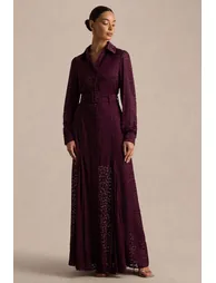 Kirsty | Purple Long Sleeve Shirt Dress With full Skirt