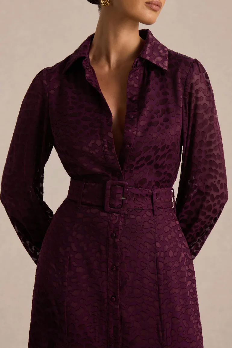 Kirsty | Purple Long Sleeve Shirt Dress With full Skirt - 4