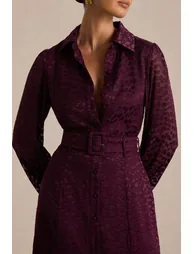 Kirsty | Purple Long Sleeve Shirt Dress With full Skirt - 4
