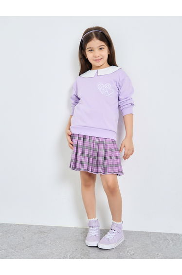 Girls Lilac Long Sleeve Top and Checked Skirt Set