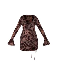 dark chocolate floral flocked frill detail ruched bodycon dress Shop Dark Chocolate Floral Flocked Frill Detail Ruched Bodycon Dress Online  in Kuwait