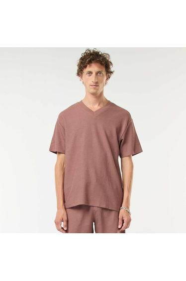 V-neck knit T-shirt BROWN