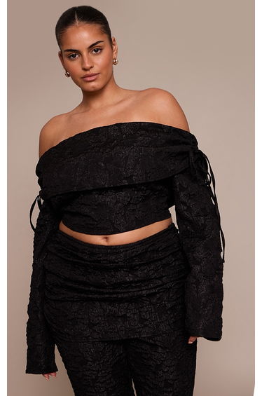 Plus Black Floral Jacquard Bardot Top