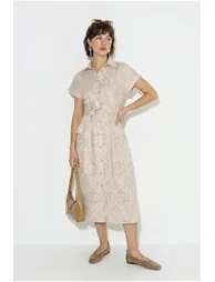LUCCI Belted Geometric Cotton Midi Shirt Dress - 3