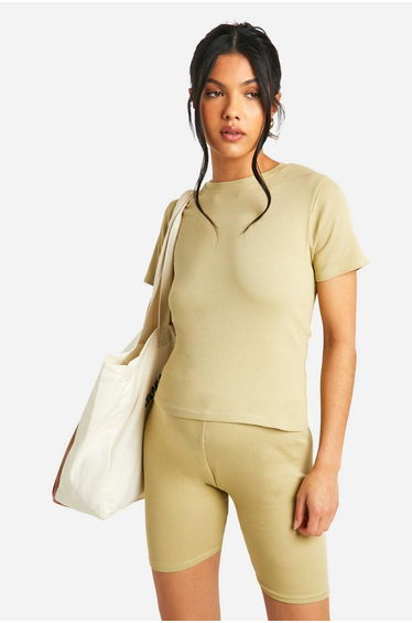 Maternity Ribbed High Waisted Cycling Shorts - olive