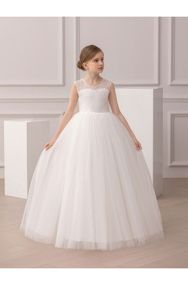 Girls White Embellished Sleeveless Maxi Dress